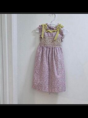 EPK French Boutique floral maxi  Pink Floral Smocked Sundress with Yellow Ribbon